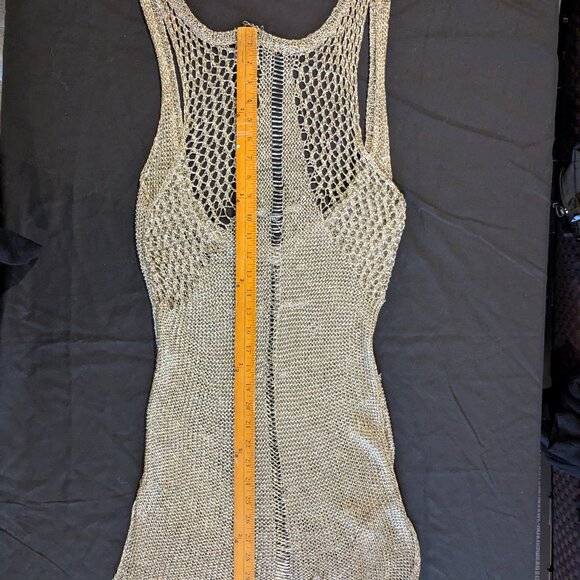 Silver Metallic Mesh Backless Mini Dress S/M Party NYE - Picture 7 of 15